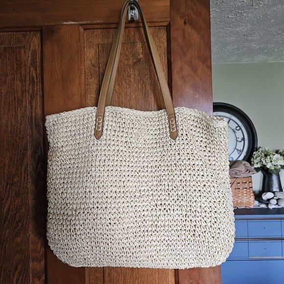 Style & Co Cornflower Straw Tote Bag Woven Floral Purse New Beach Resort Boho - Picture 11 of 11